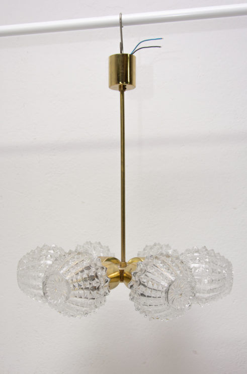 Vintage pendant with six cut glass lampshades, Kamenický Šenov, 1970´s