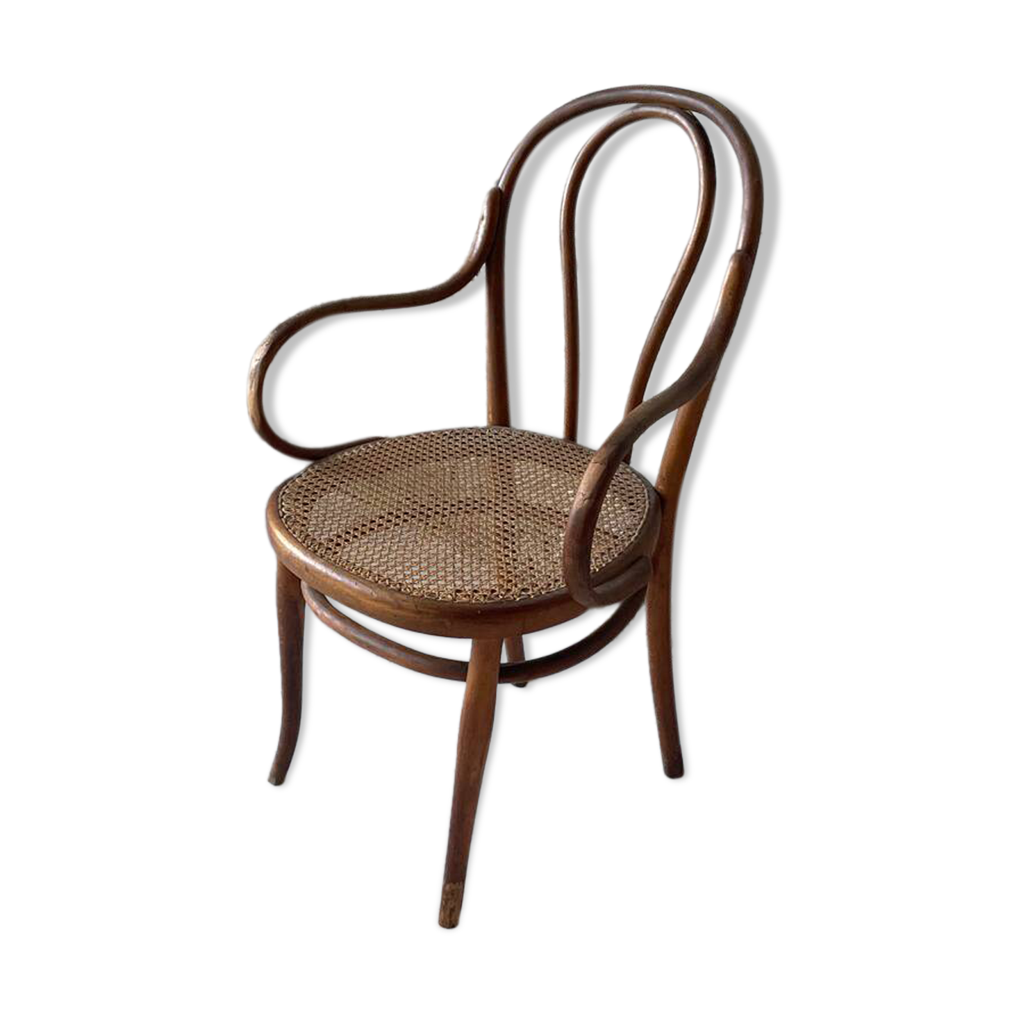 Thonet armchair with bent wood and caning