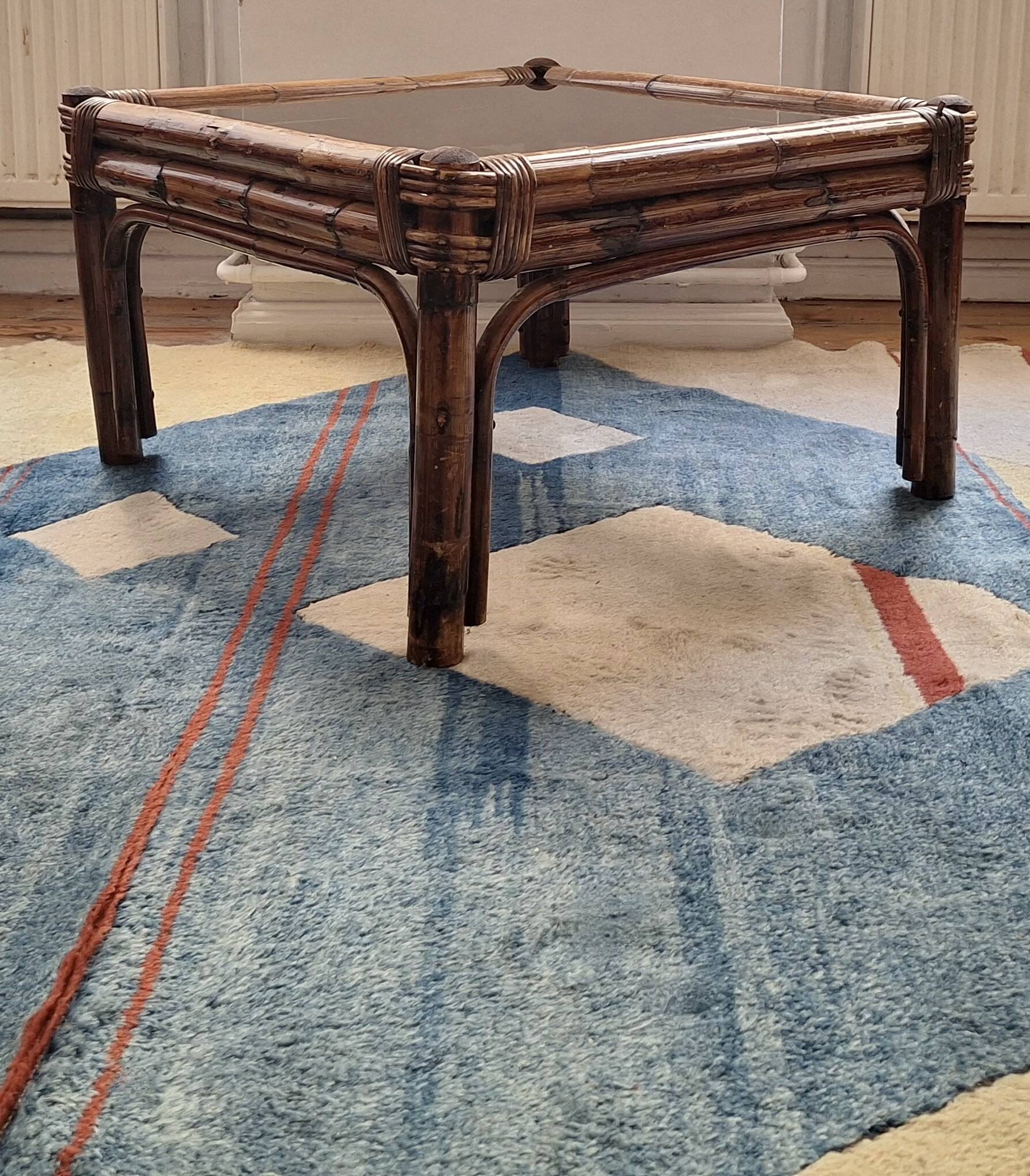 Bamboo and smoked glass coffee table,1960s