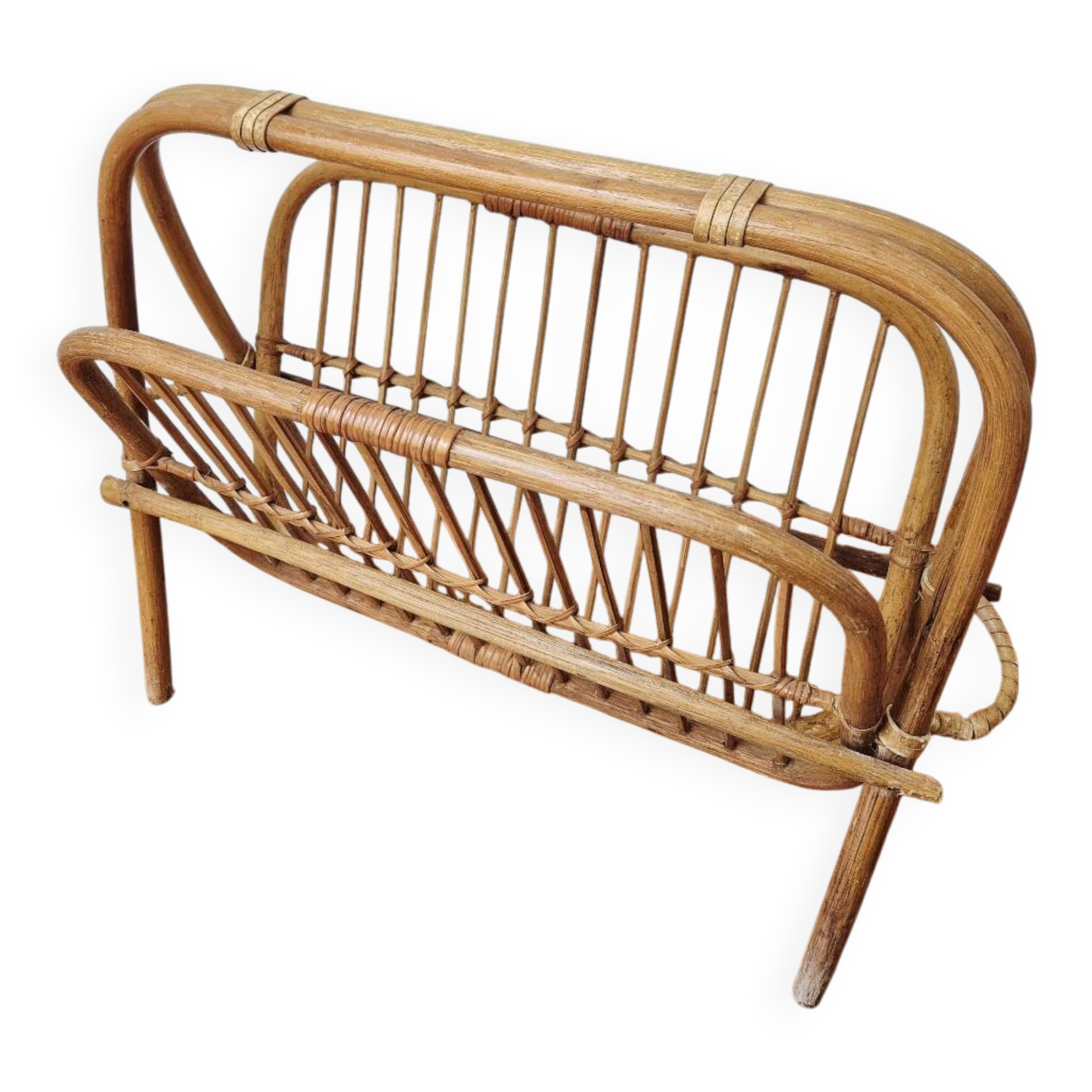 Foldable rattan magazine rack - Vintage