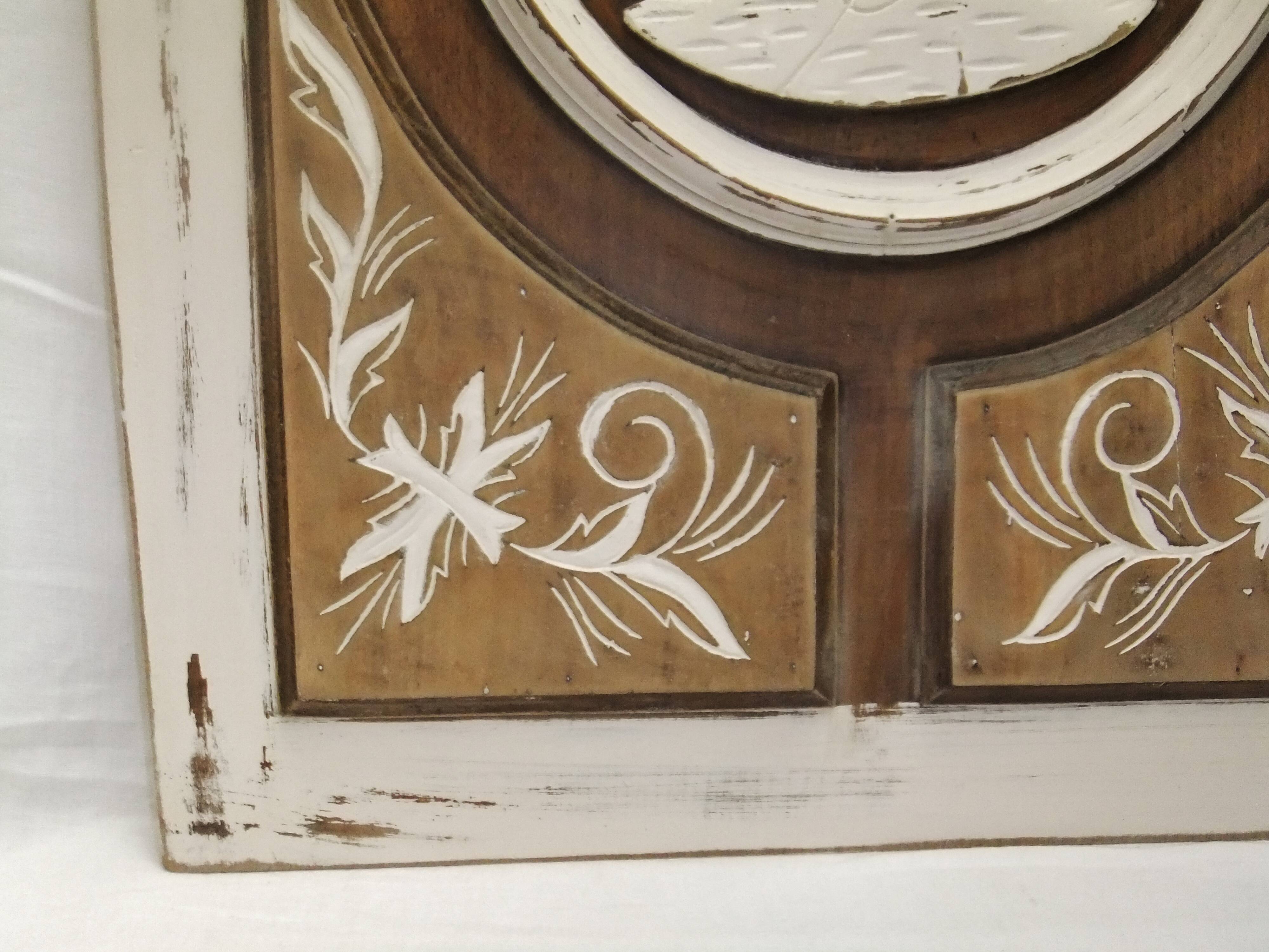 Large bas relief painting medallion woman patina wooden frame ornament