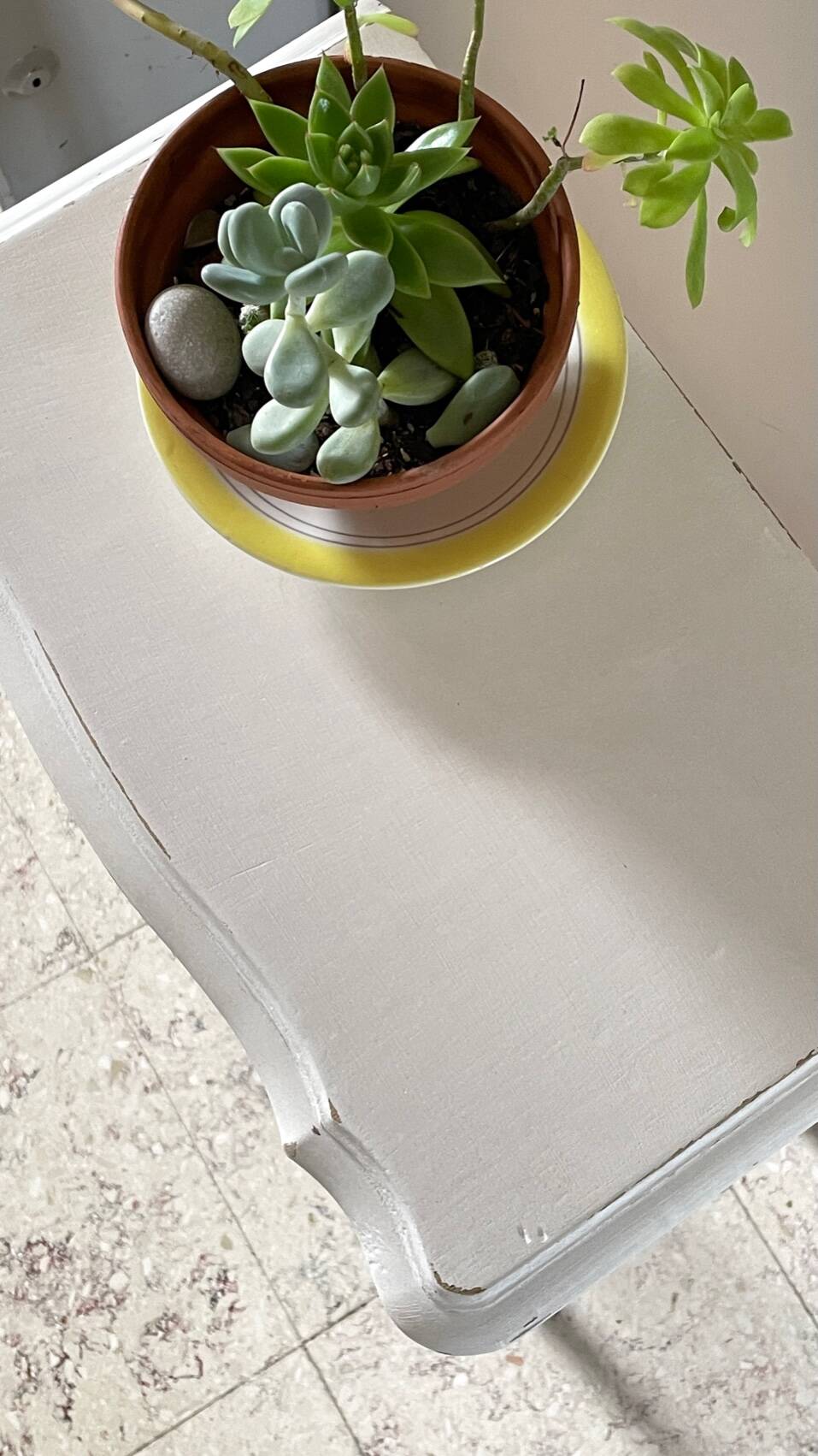 Vintage wood and white bedside table