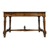 Magnificent Louis XVI style center flat desk in solid walnut circa 1850