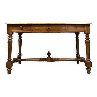 Magnificent Louis XVI style center flat desk in solid walnut circa 1850