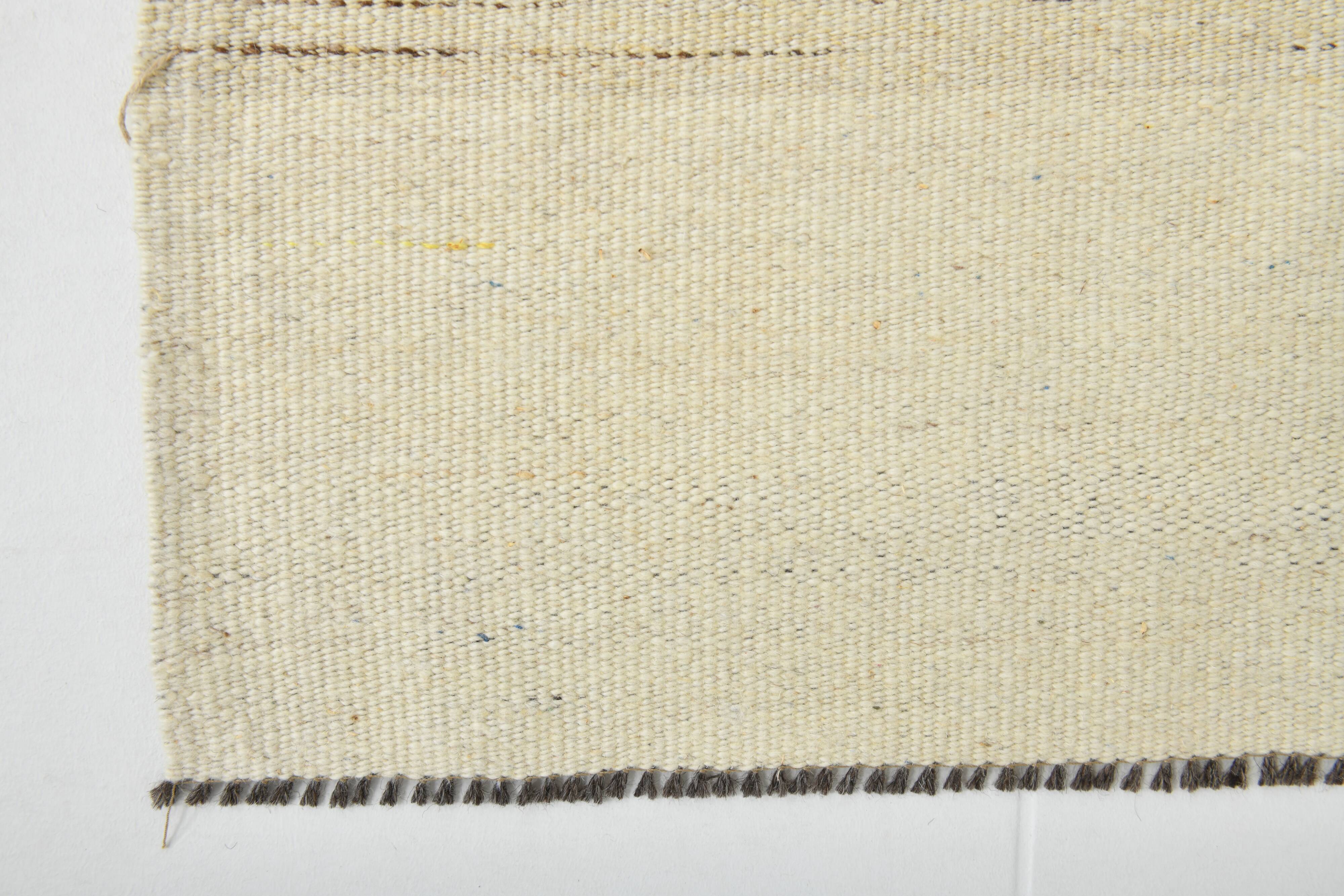 9x11 Cream & Brown Striped Large Kilim Rug, 265x334Cm