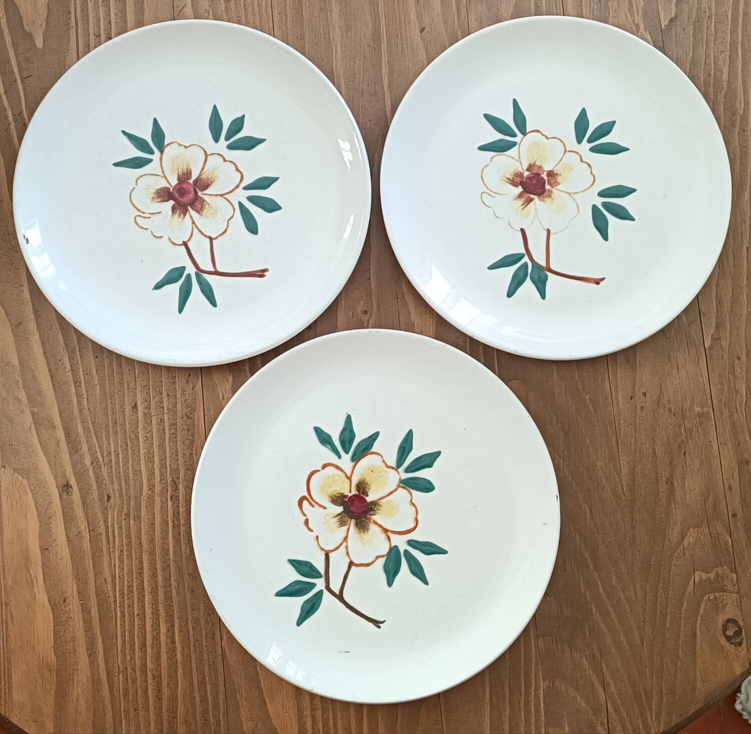 3 assiettes à décor de fleur