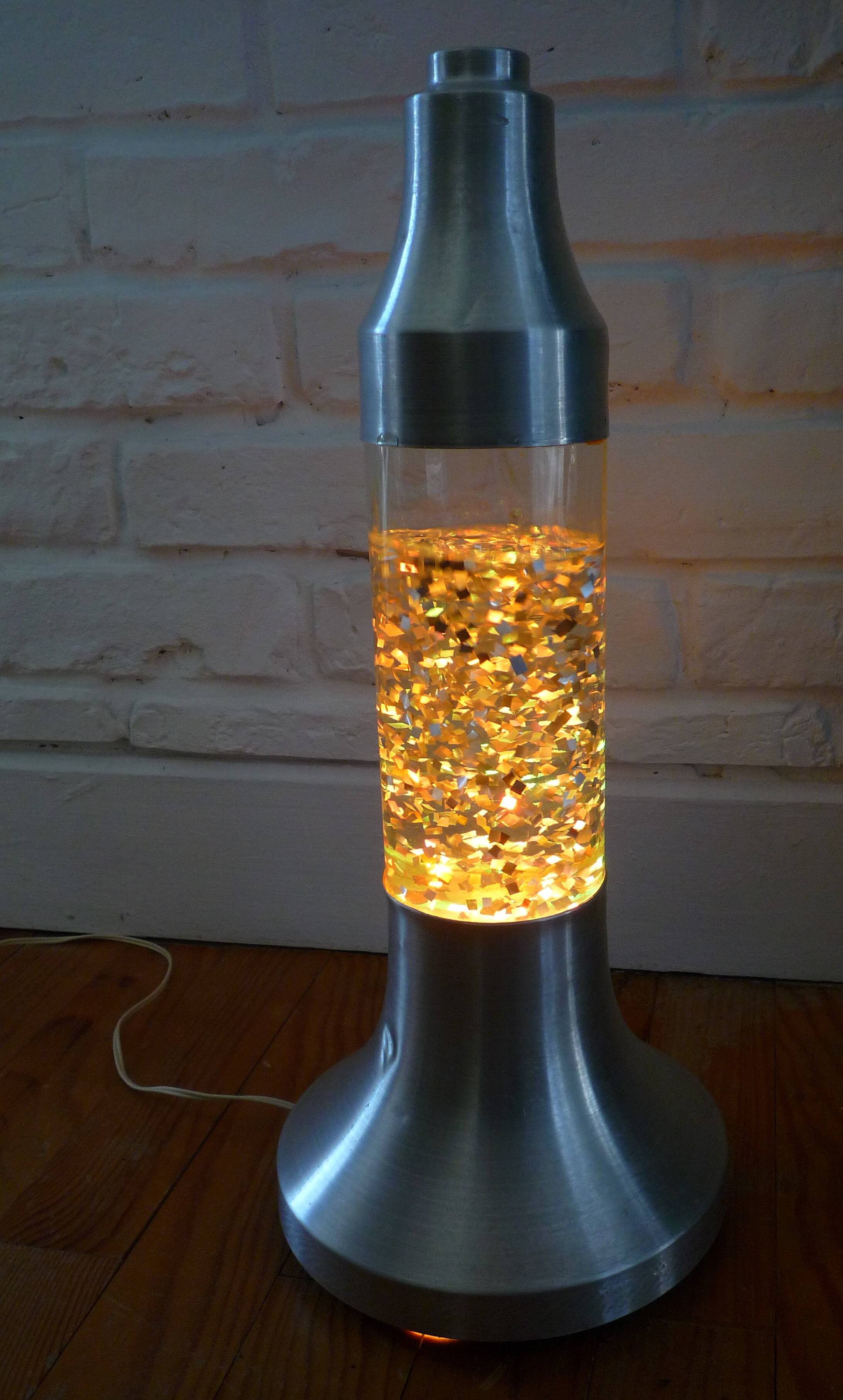 Psychedelic cylindrical lamp with aluminum and glass sequins, "Christel" type, vintage 1970