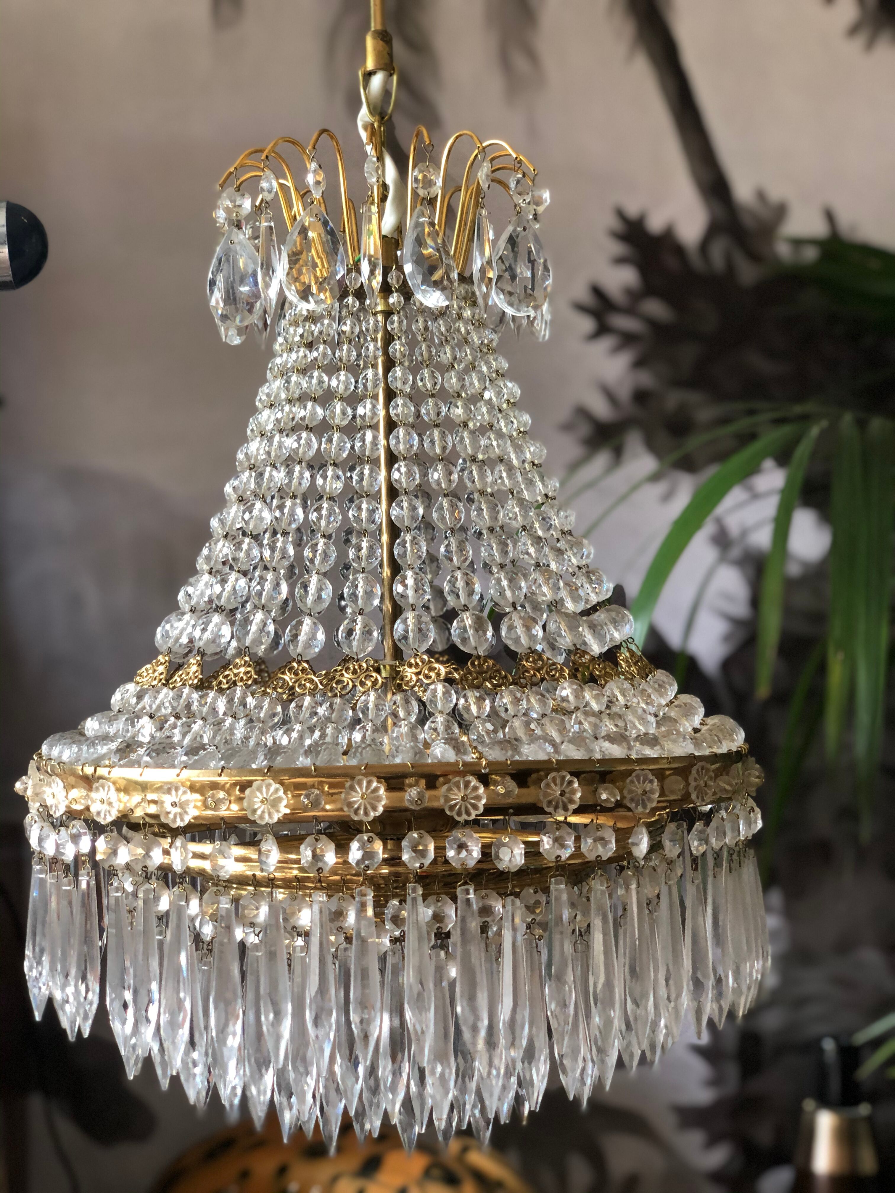 Crystal and brass chandelier