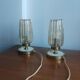 Pair of vintage 70s bedside lamps – Brushed brass, enamel & ribbed glass