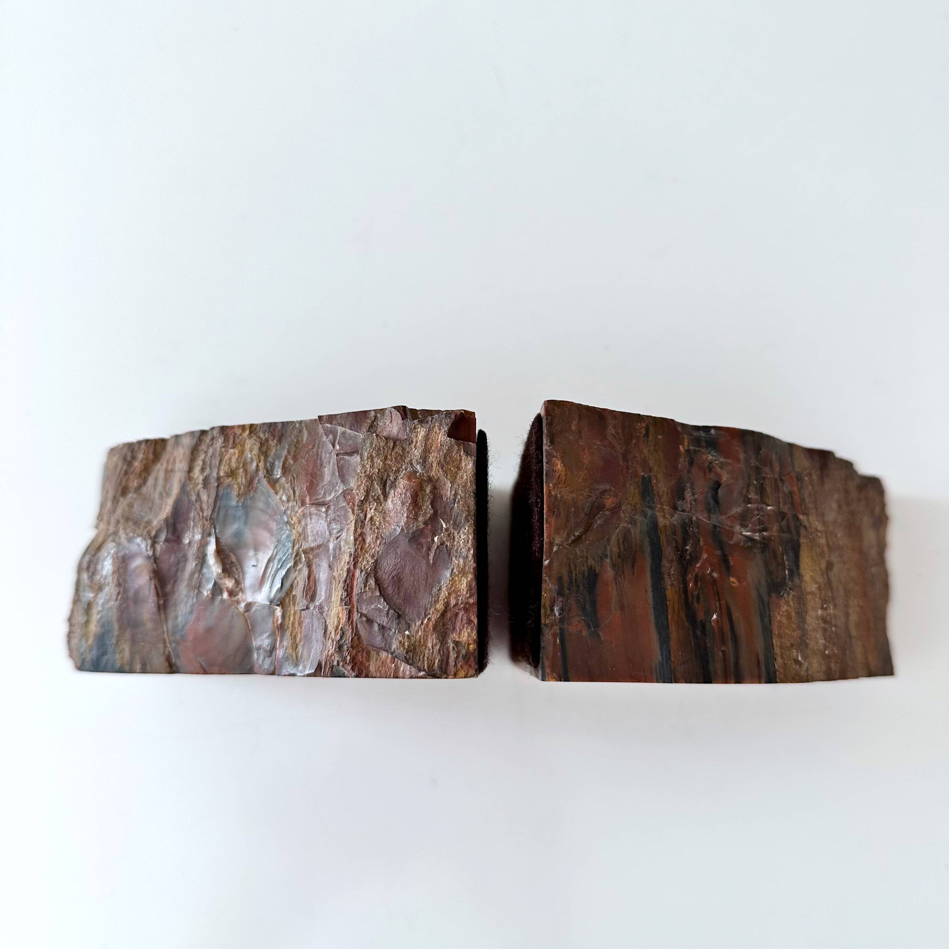 Vintage Petrified Wood Bookends, Library Decor, Bookshelf Marbled