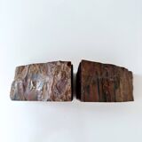 Serre-livres vintage en bois pétrifié, décoration de bibliothèque, étagère marbrée