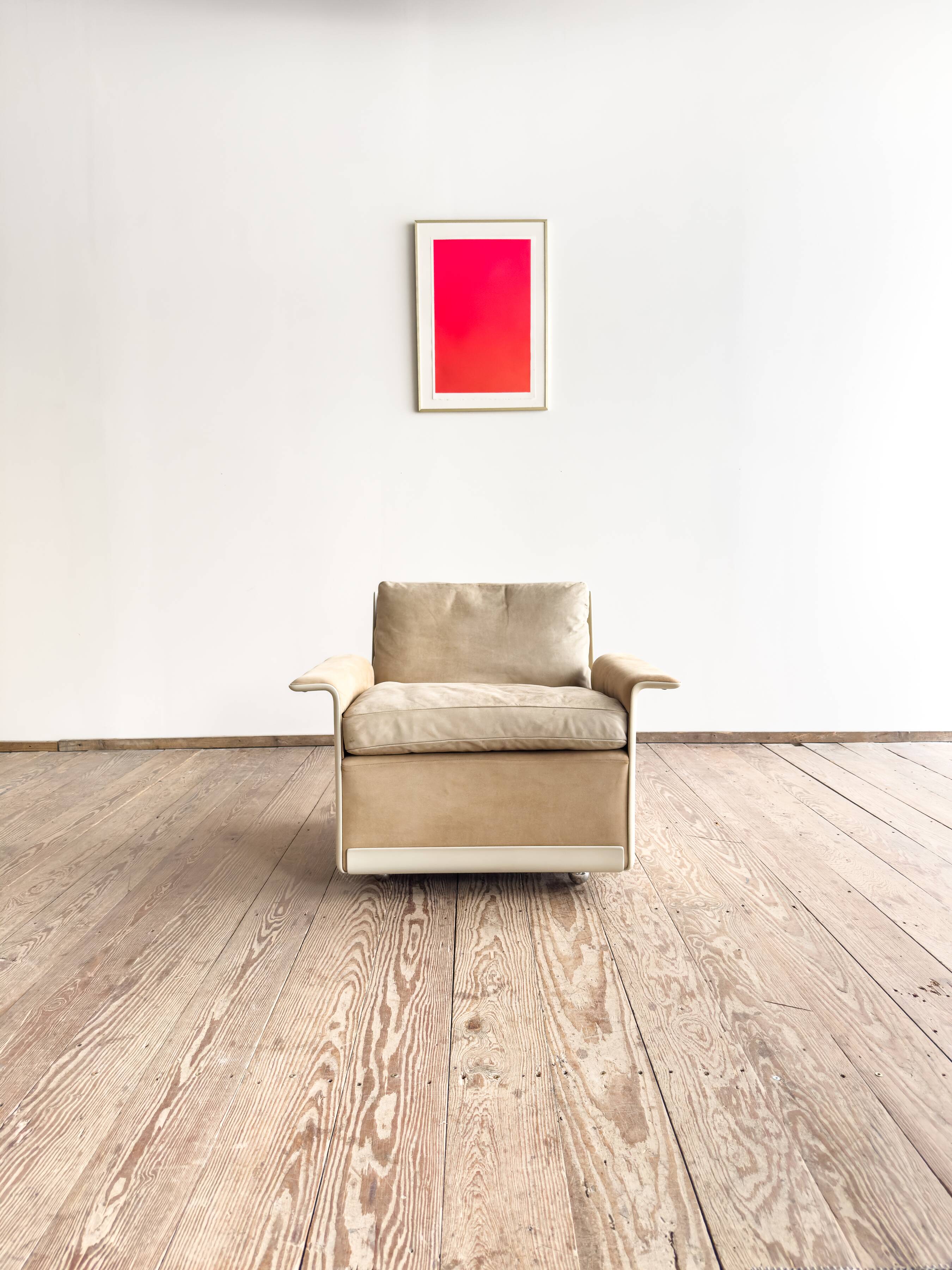 Fauteuil design 620 en cuir suédé beige par Dieter Rams, Vitsœ, Mid-Century