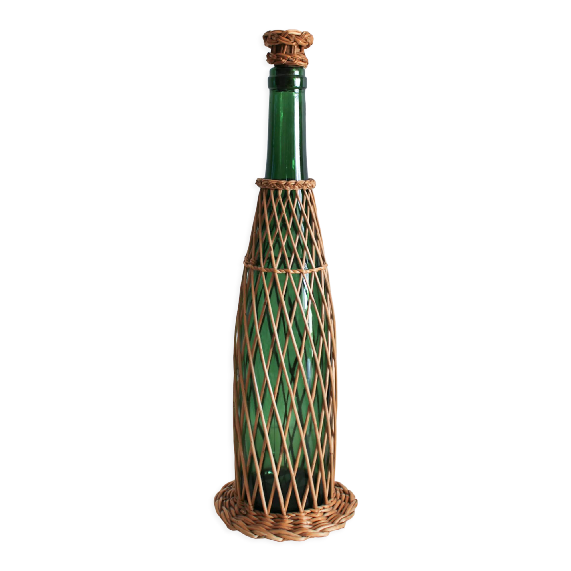 Glass and wicker bottle
