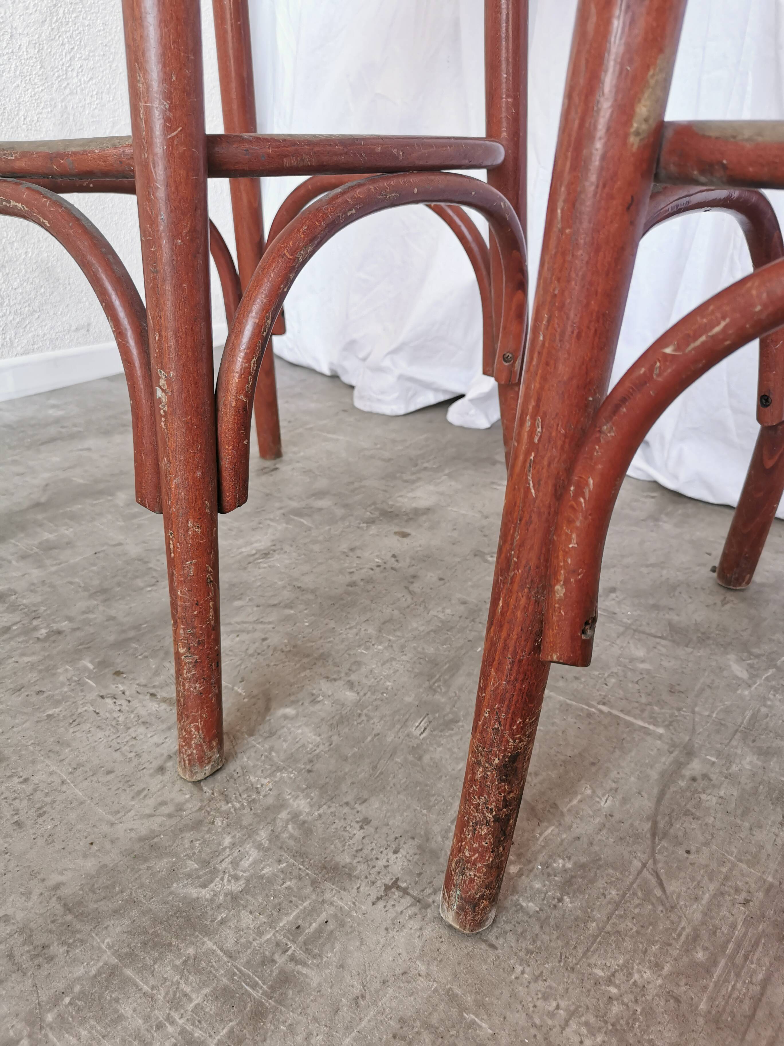 Set of 2 Vintage Bar Chairs: Red Leather Seat, High Pub Stools