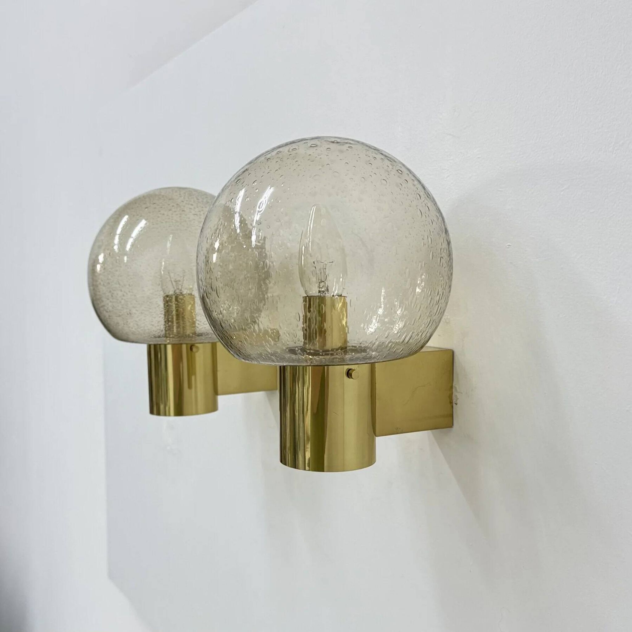 Mid-century Limburg Glashütte wall light brass with smoked bubble glass, 1970s