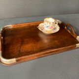 Old tray in wood and brass