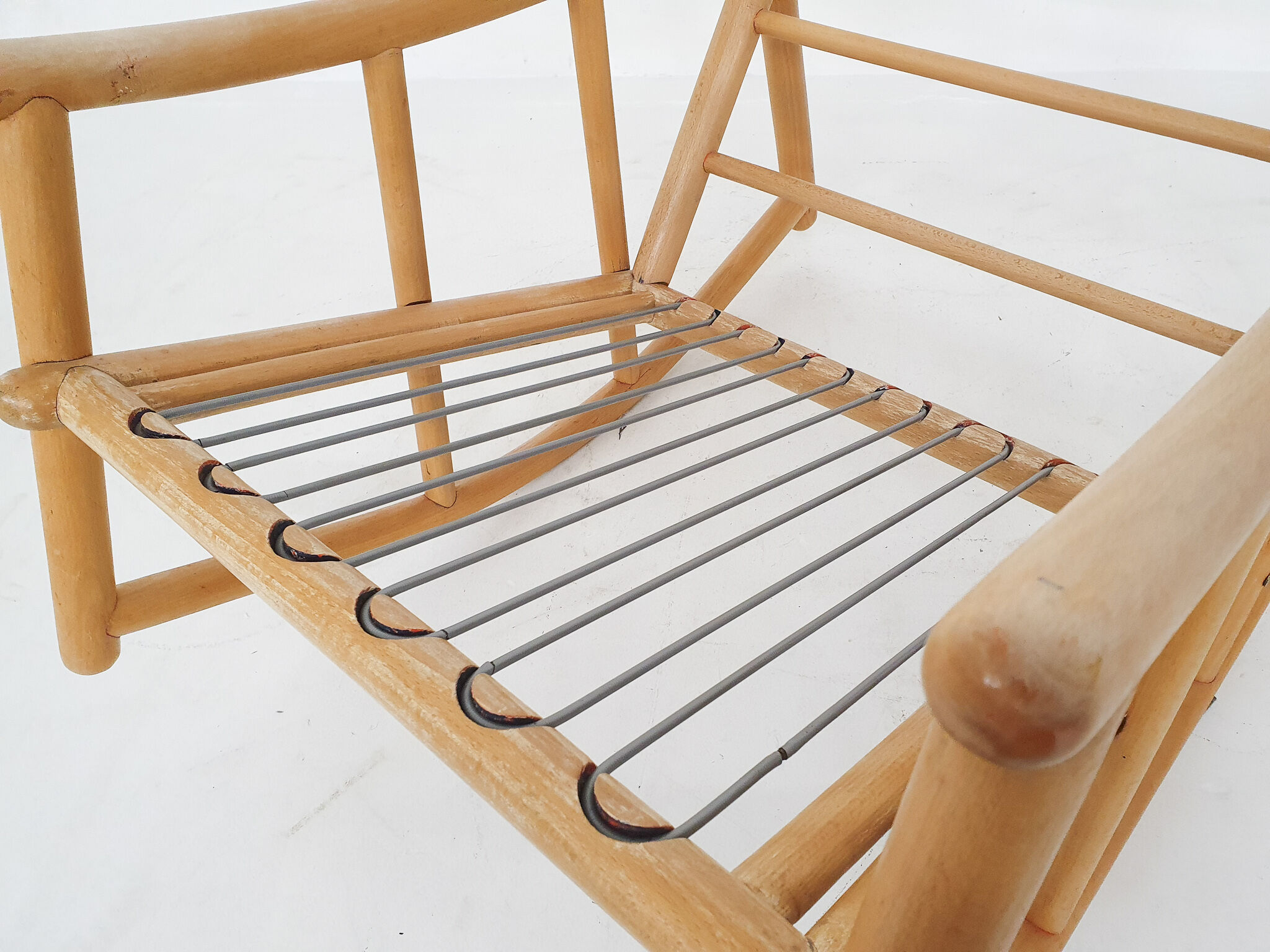 Scandinavian modern birch spindle rocking lounge chair, 1960’s