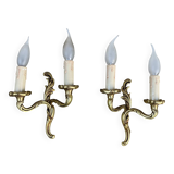 Pair of baroque gilt bronze wall lamps