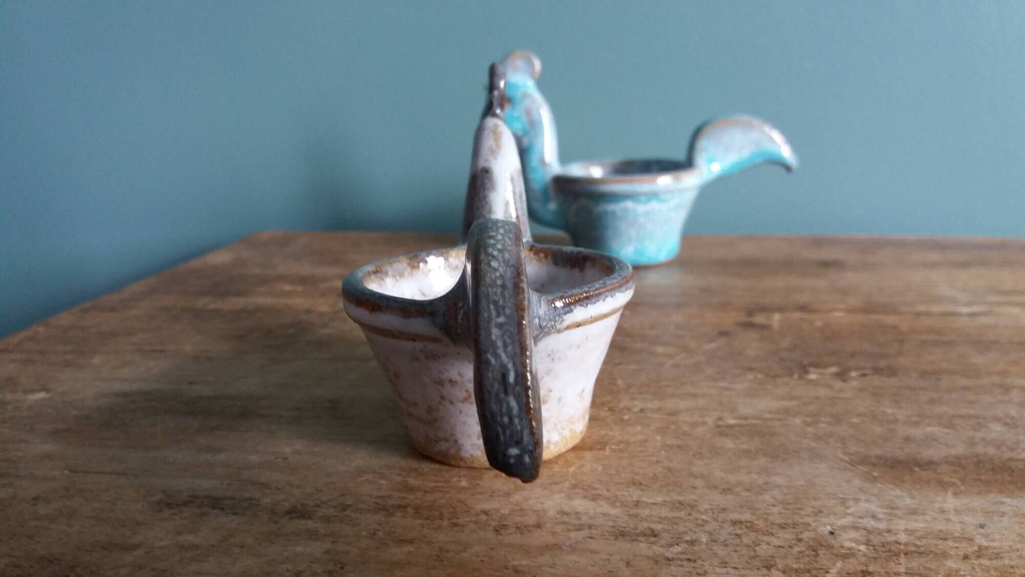 Coquetiers Poteries de la Vallée Noire grès du Berry gris et turquoise