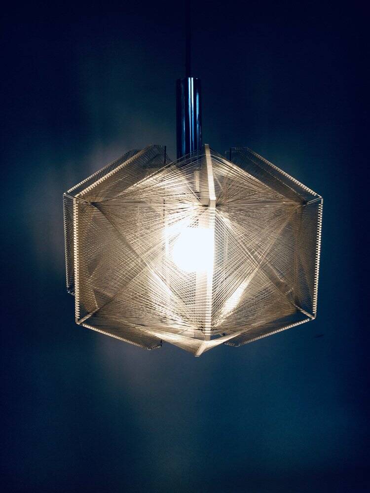 Vintage wire pendant lamp attributed to Paul Secon for Sompex, Germany, 1970s.