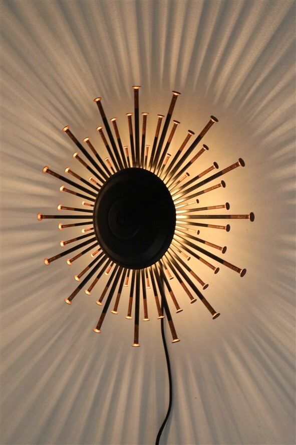 Rare large Dantoft “Sunburst” wall lamp / black / copper / mid-century design / 1960s