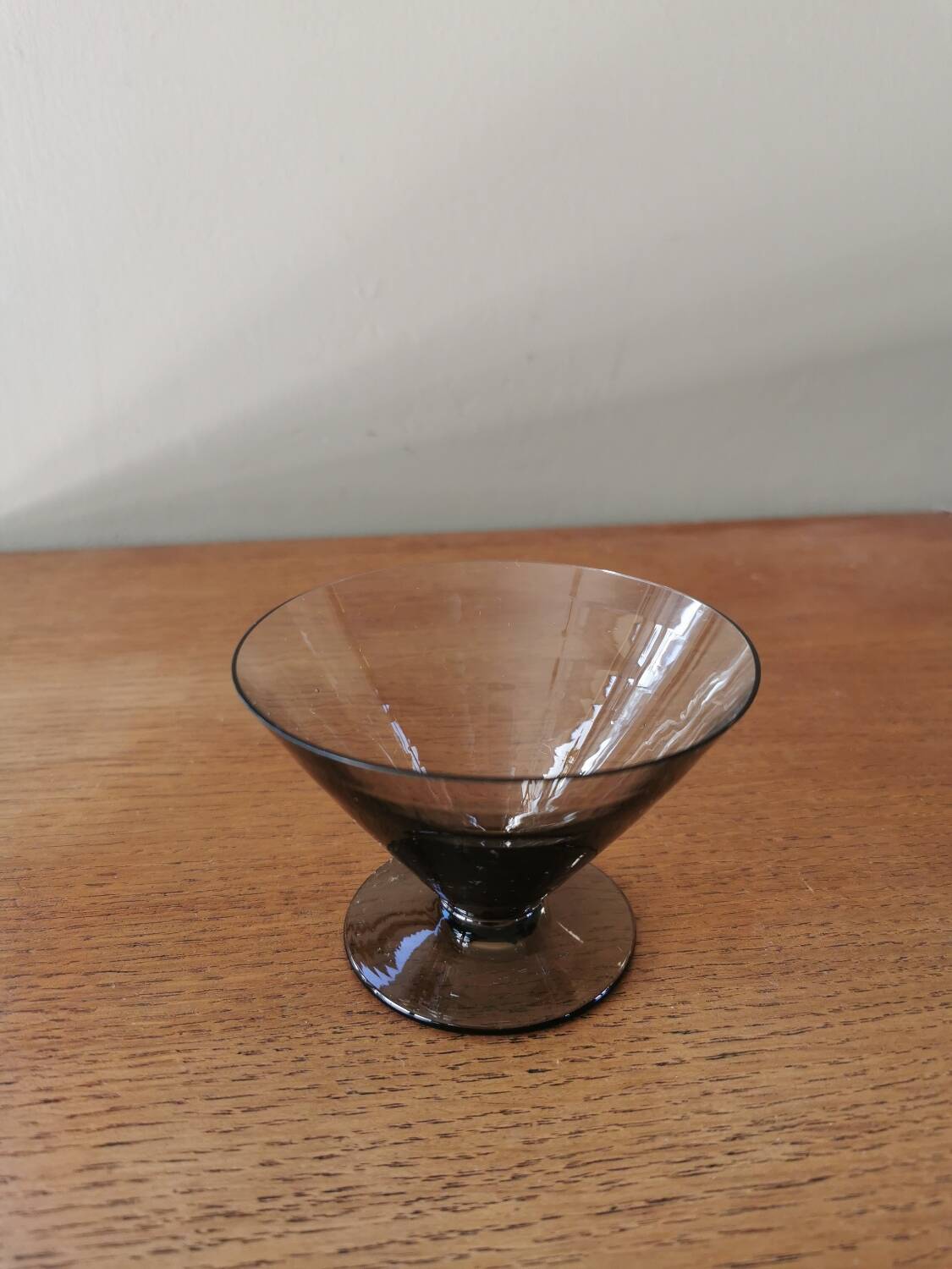 Set of 7 smoked glass art deco cups