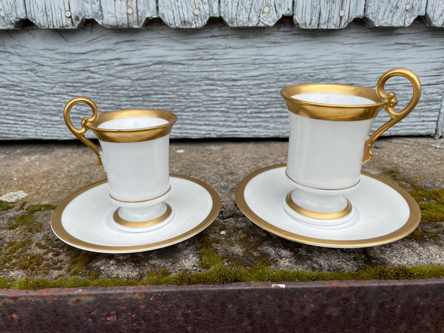 Two Limoges Porcelain Cups, White & Gold