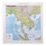 Vintage map Indochina Asia Thailand 43x43cm from 1950