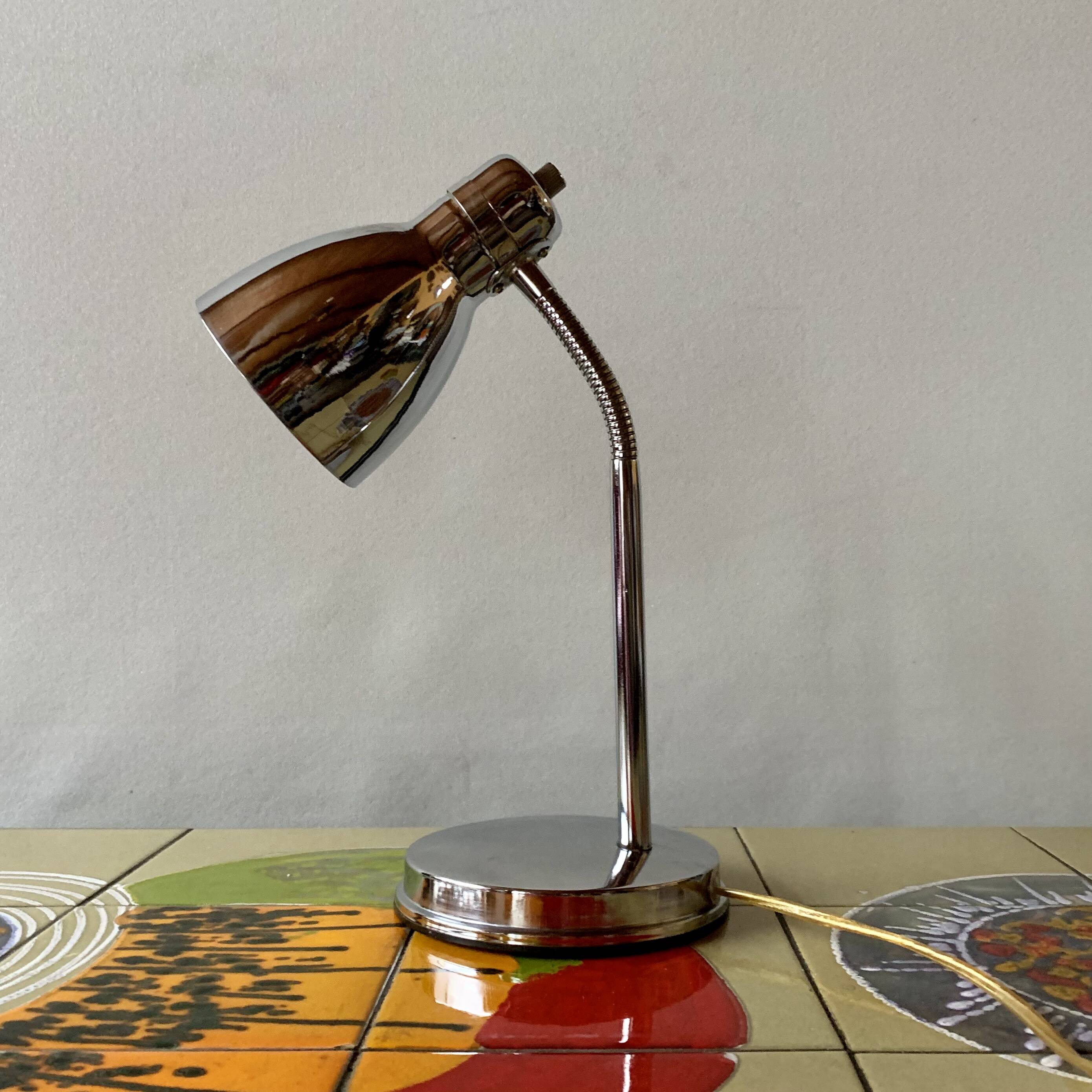 Massive vintage side lamp in chromed metal