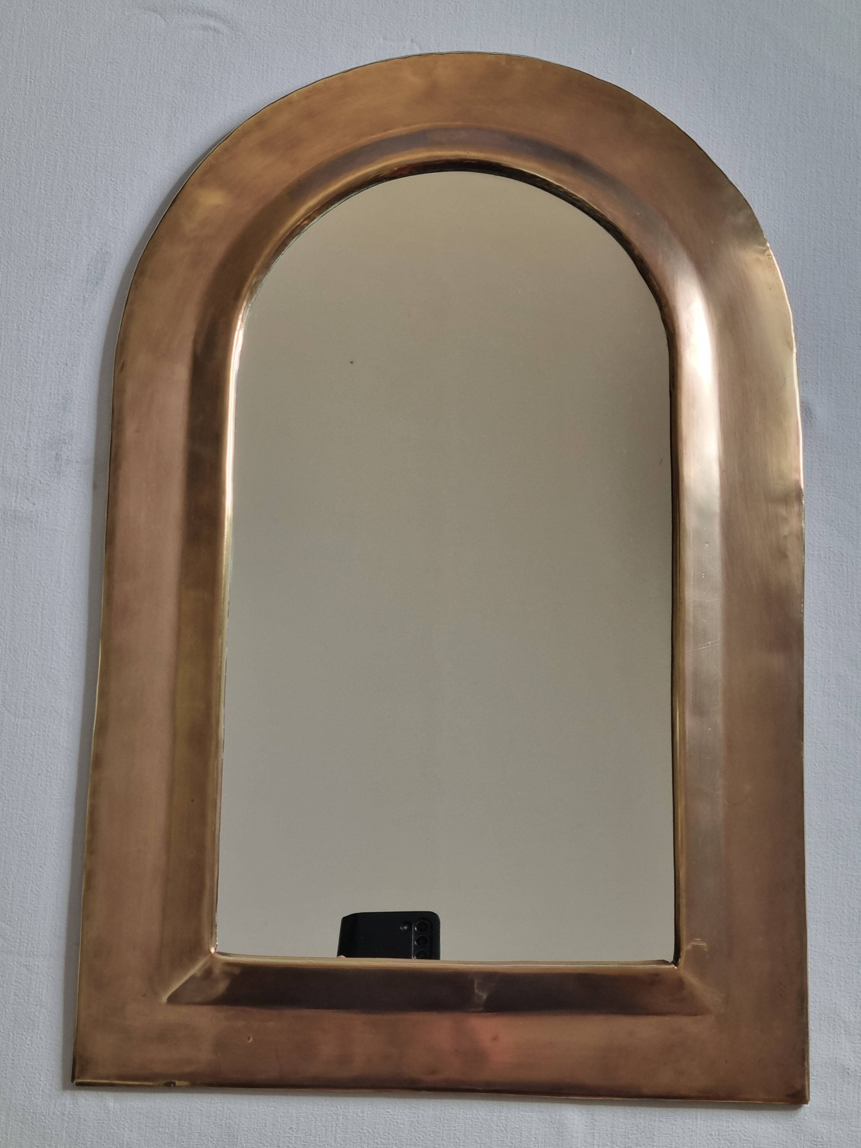 Original vintage Moroccan brass mirror, arch shape, 48 x 32 cm