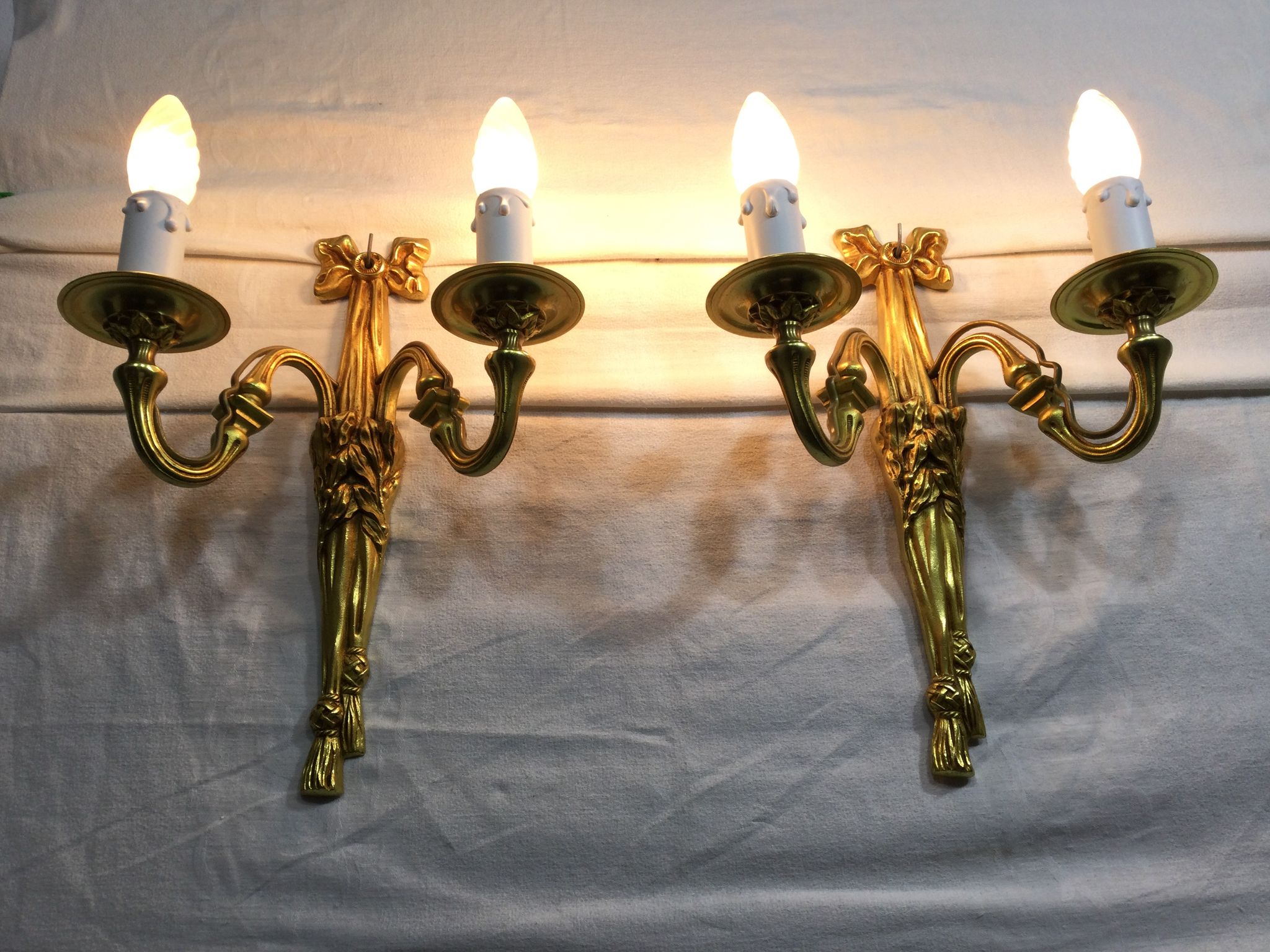 Pair of sconces Bronze 2 lights Louis XVI style