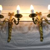 Pair of sconces Bronze 2 lights Louis XVI style