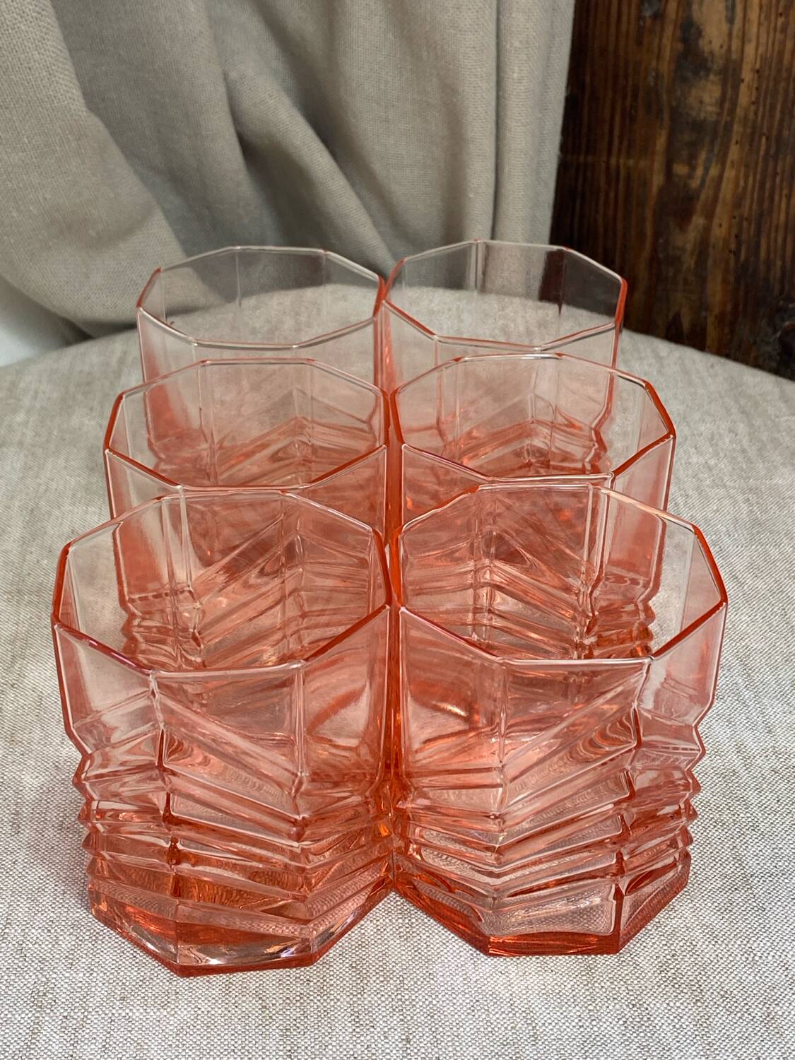 Art Deco Pink Glass Whiskey Glasses