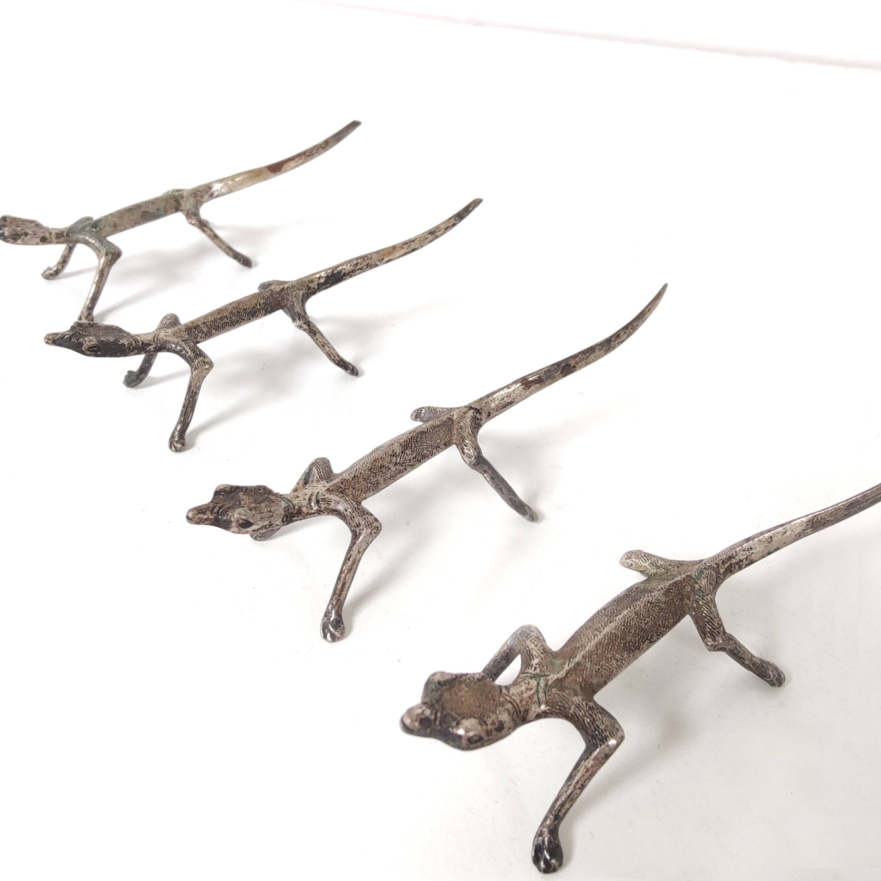 6 vintage knife holders reptile lizard silver metal