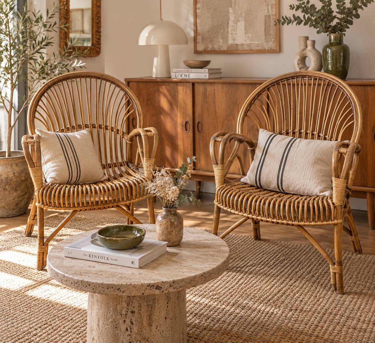 Fauteuils (la paire) vintage 1960 en rotin et bambou