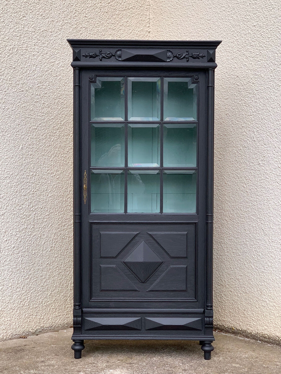 Armoire parisienne vitrée noire et vert grisé 150cm