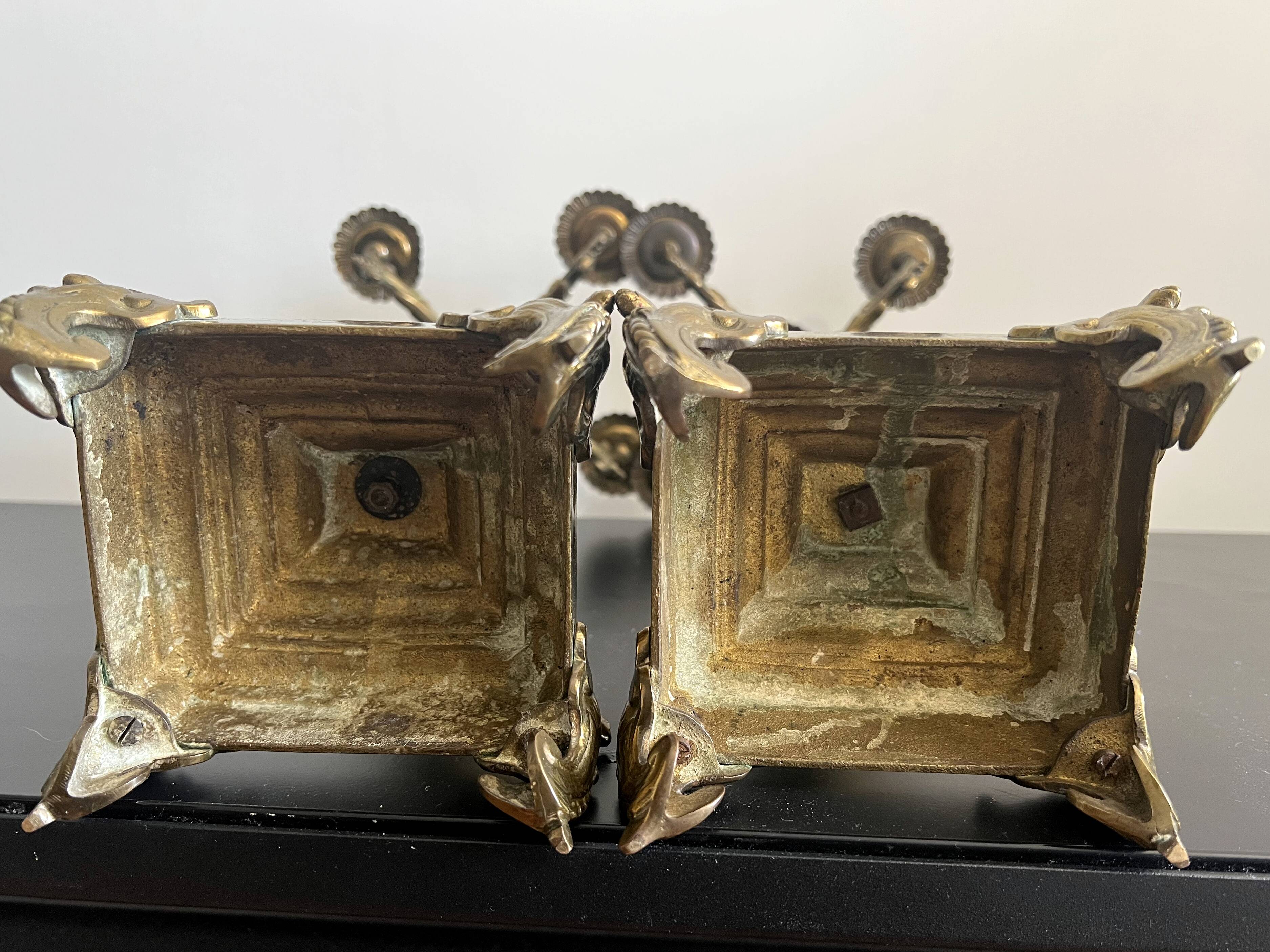 Pair of five-light gilded bronze candelabras, Napoleon III, 19th century.