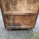 Vintage oak compass foot cabinet with 2 sliding doors painted red and blue