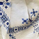 Old tablecloth with English embroidery and cross-stitch - Linen - 160x120 cm