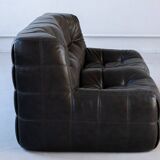 Ensemble de Salon Kashima Vintage en Cuir Noir par Michel Ducaroy pour Ligne Roset, 1976, Set de 3