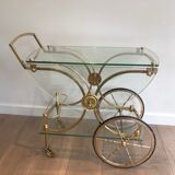 Neo classical style table in silver and gold metal and glass