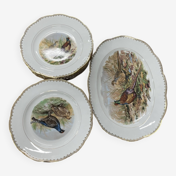 Service de table de chasse au gibier de 13 pieces en porcelaine