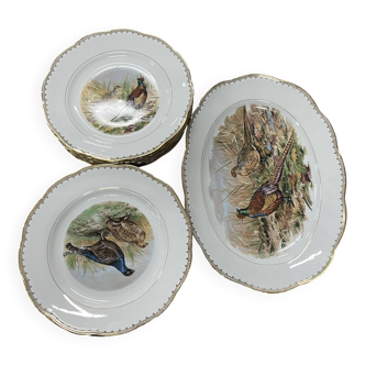 Service de table de chasse au gibier de 13 pieces en porcelaine