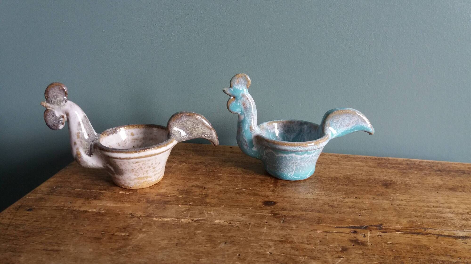 Coquetiers Poteries de la Vallée Noire grès du Berry gris et turquoise