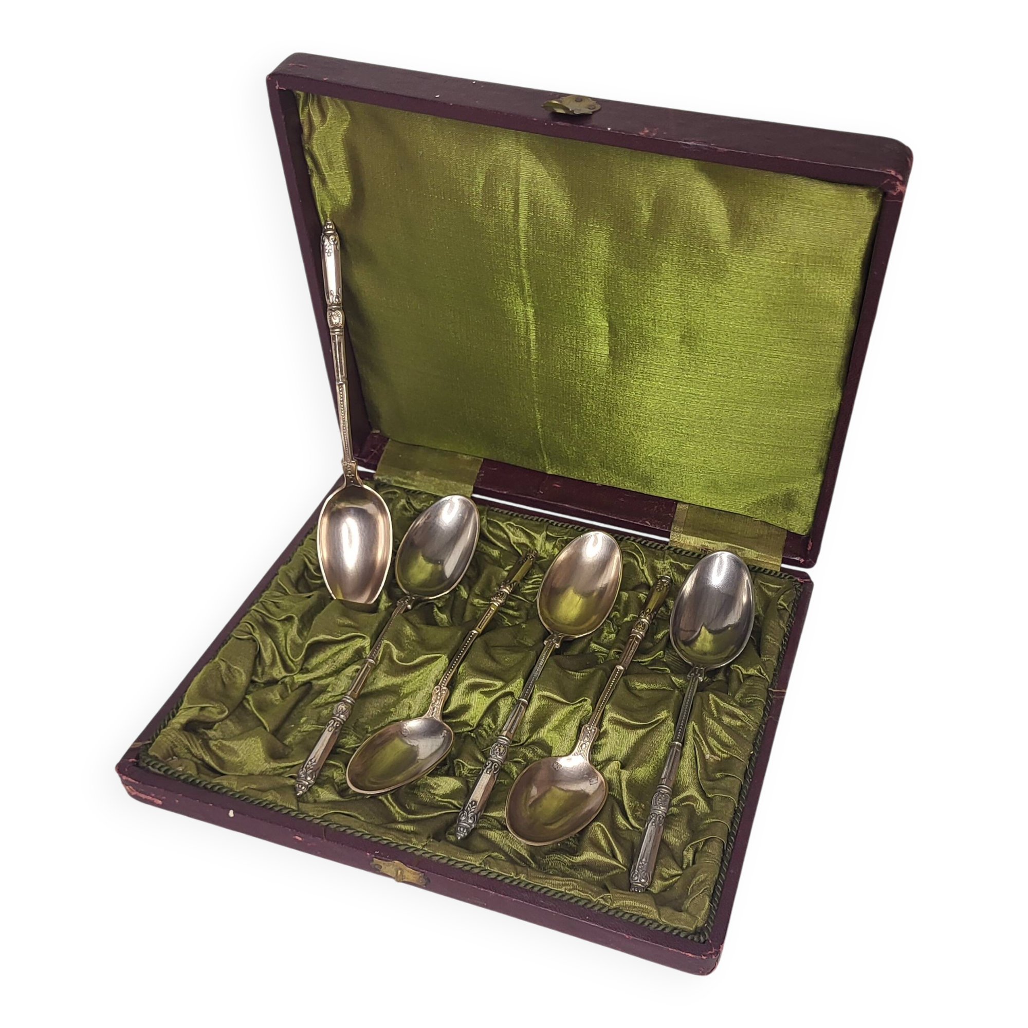 6 Art Nouveau silver-plated metal teaspoons