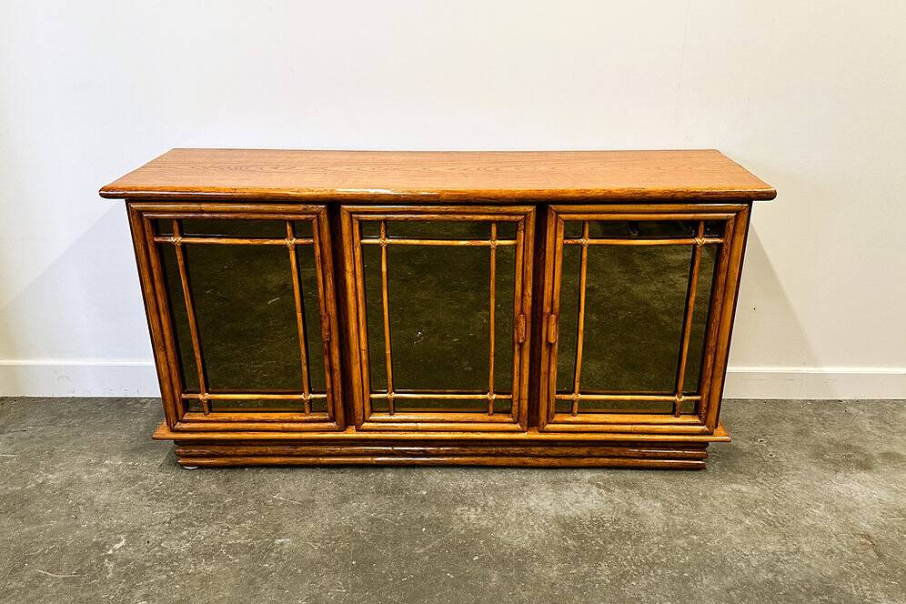 Vintage mirrored bamboo sideboard by Maugrion for Roche Bobois, 1970s. France
