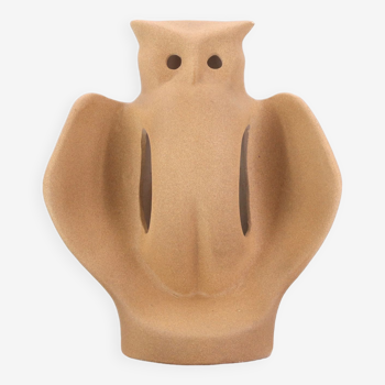 Owl lamp in beige ceramic, 1970s