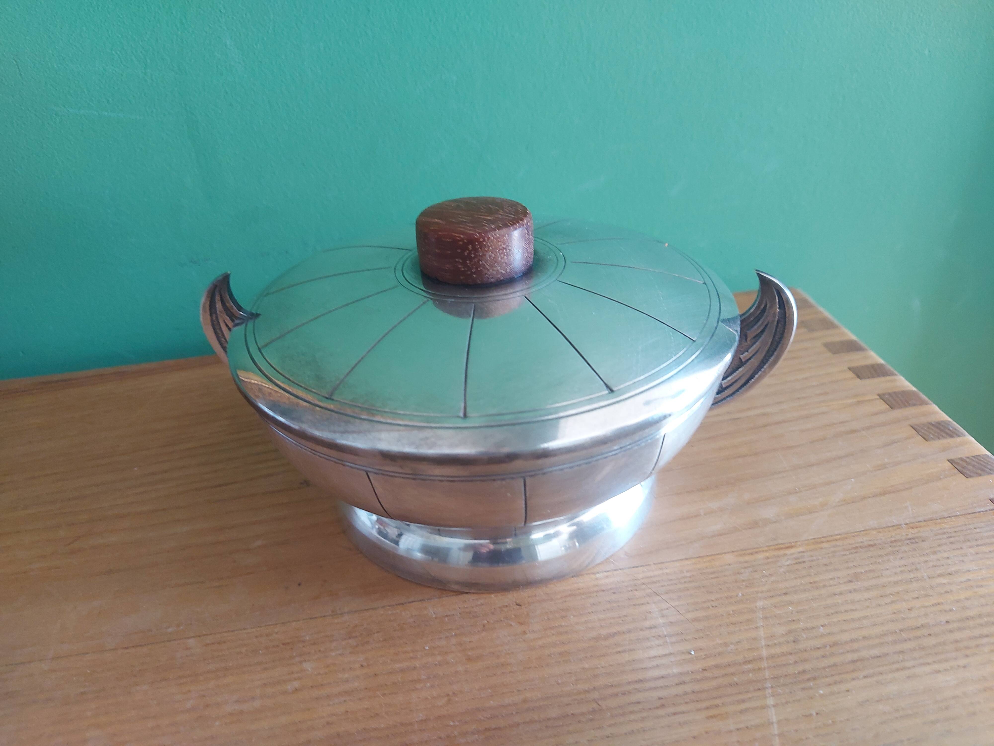 Art Deco sugar cream in silver metal