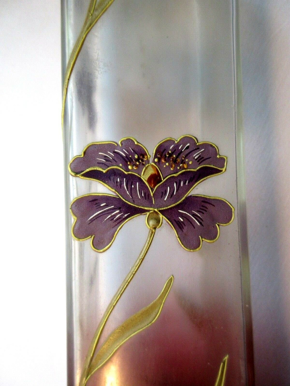 Square and high vase, degraded red, enamelled with art Nouveau stylized poppies