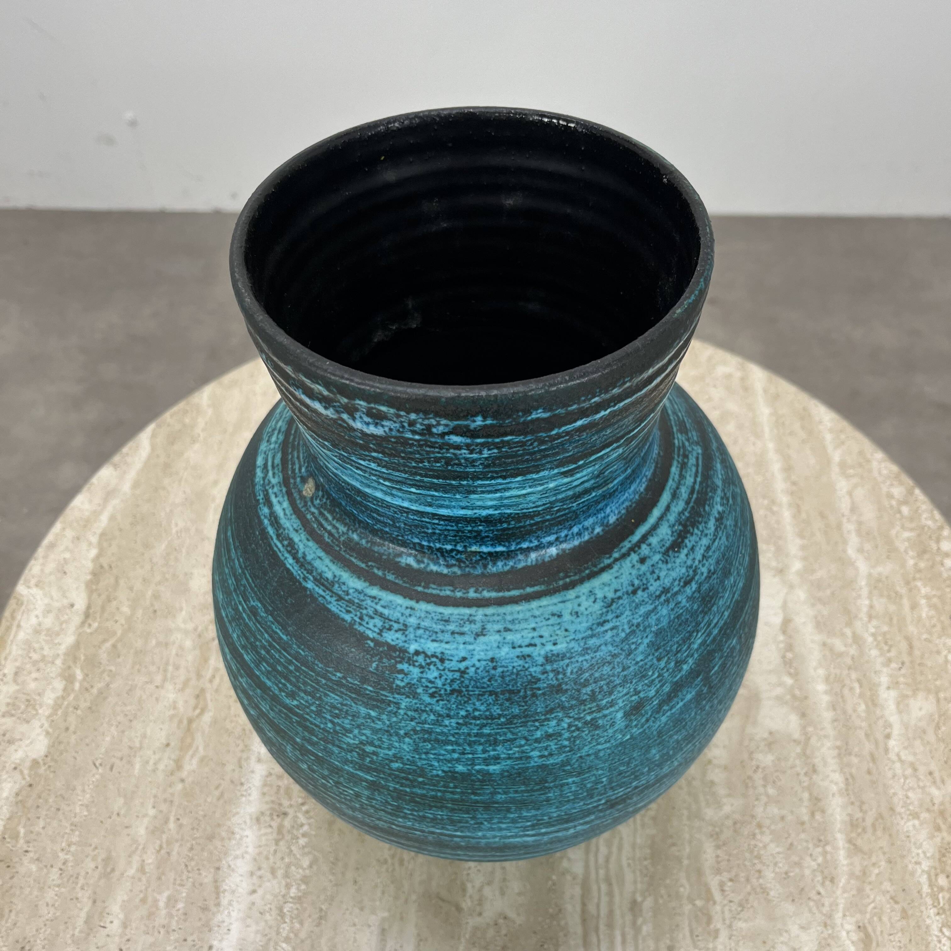 Accolay vase, blue Gallic ceramic, 1960s